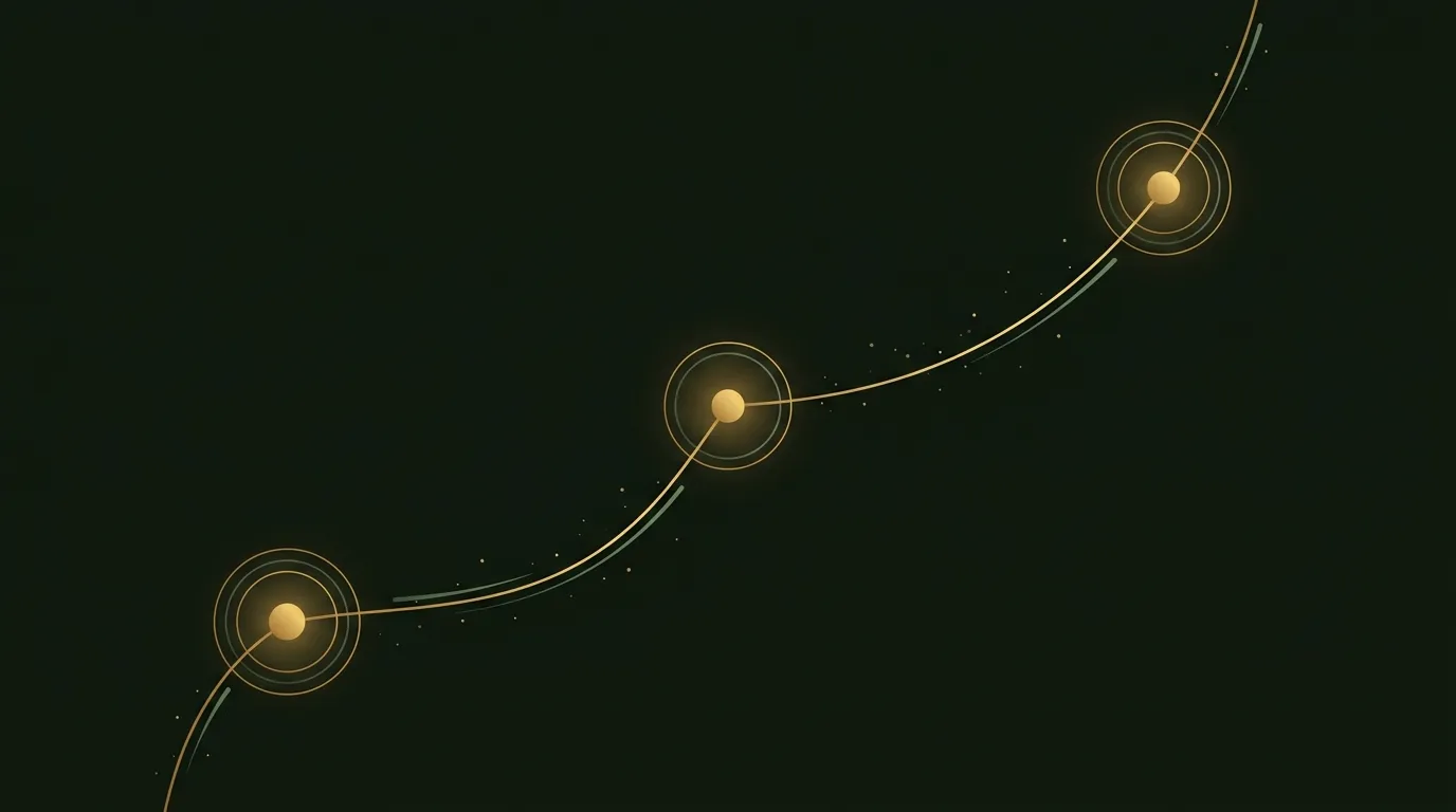 Illustration: drei goldene Stationen auf einem aufsteigenden Pfad